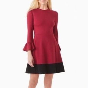 Kate Spade Colorblock Bell Sleeve Ponte Dress Cranberry Burgundy Size M